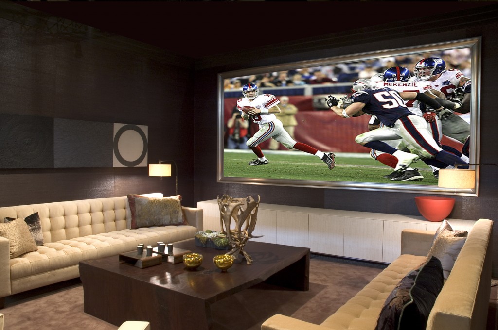 living room tv with football
